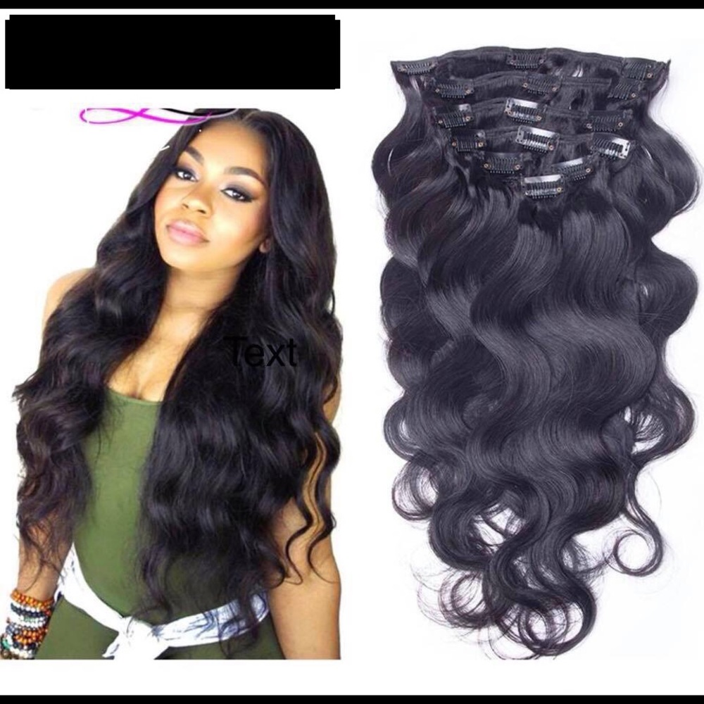 Peruvian Wave Ext Human Hair Clip 7 pcs L 24  Blk